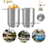 Chauffage de piscine LARS360 Baril à bois en acier inoxydable 28 L de bois de chauffage, spirale chauffante, raccord Ø32/38 mm, bac à cendres, tapis pare-feu, lot de 2, chauffage de piscine de jardin