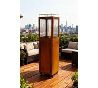 Chauffage de terrasse à pellets Green Flame en acier Corten - Chauffage à pellets en acier Corten - Pellets de bois - 35 x 35 x 139 cm