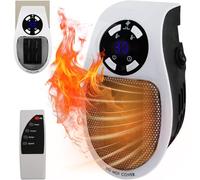 Chauffage Enfichable 500W, FainFun Mini Chauffe-Air Électrique Socket, Chauffage D'espace Mural avec Télécommande, Radiateur Électrique Soufflant 500W avec 2 Vitesses D'air, Thermostat, Timer