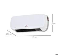 Chauffage soufflant mural 2000 W avec télécommande 2 modes de chauffe affichage LED et minuterie 12 h pour salle de bains
