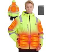 Chauffante Pilote-Veste de Travail Visibilité, Blouson Hi-Vis, Veste Travail Homme avec Doublure en Feutrine Batterie 16000mAh 6 Zones Chauffantes & 3 Niveaux de Température avec Capuche Amovible