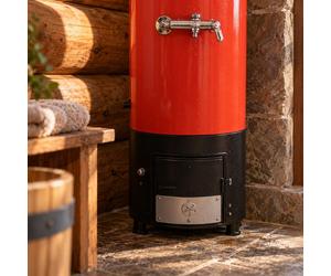 Chauffe-eau à combustible solide de 80 litres pour usage domestique – Rouge, chauffe-eau à bois avec douchette et mélangeur, idéal pour les cabanes