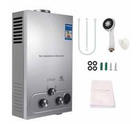 Chauffe-eau à gaz 6L, chauffe-eau instantané LPG Acier Inoxydable avec kit de douche, modes hiver et été, protection contre la surchauffe, pour camping-car, Camping et Maison