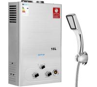 Chauffe-eau à gaz - Chauffe-eau instantané au propane - Eau chaude instantanée - Démarrage à basse pression - 16 litres par minute - Argent