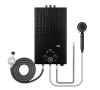 Chauffe-eau au propane portable 16L 18L 20L instantané à gaz | Construction métal galvanisé, eau chaude instantanée camping extérieur, pour bouteilles propane Noir