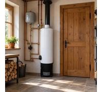 Chauffe-eau combiné de 80 litres, fonctionnant au combustible solide et à l'électricité, avec valve de sécurité – Blanc/Bleu/Noir, chauffe-eau à bois et chauffe-eau électrique