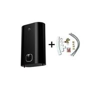 Chauffe Eau Electrique Plat Mural Multipositions Kimoro Noir 100 Litres + Kit d'Installation Complet NF