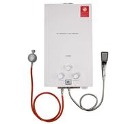 Chauffe-eau instantané à gaz - 16 L GPL propane - Eau chaude immédiate sans réservoir - Boîtier en acier inoxydable - Avec pomme de douche et détendeur de gaz - Blanc
