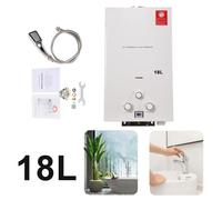 Chauffe-eau instantané au gaz de 18 litres - Chaudière propane GPL - Chauffe-eau instantané sans réservoir - Pour camping en extérieur - Kit de douchette - Blanc