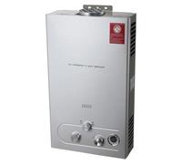 Chauffe-eau instantané au gaz - GPL propane 10 L - Chauffe-eau sans réservoir - Eau chaude immédiate pour le camping - Kit de douche d'extérieur avec pommeau - Acier inoxydable - Gris clair