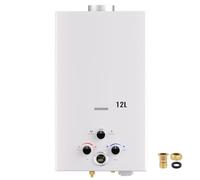 Chauffe-eau instantané au gaz propane 12 l - Chauffe-eau portable avec allumage par batterie - Chauffe-eau sans réservoir pour camping, camping-car, voyage et entretien des chevaux (blanc)