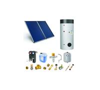 Chauffe-eau solaire 2 capteurs solaires fixation toiture inclinée + ballon ECS 300L double échangeur