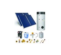 Chauffe-eau solaire 4 capteurs solaires fixation toiture inclinée + ballon ECS 500L double échangeur
