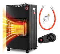 Chauffe-gaz Vigevee 4200W, en céramique, avec 3 niveaux de puissance, système de sécurité anti-revers et détecteur de gaz, comprenant un régulateur de pression et un tuyau, et équipé de 4 roulettes