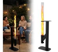 Chauffe-terrasse à tube de verre et table, poêle à bois for chauffage | Tube de feu, foyer BlackFire for l'extérieur - Flamme de bois sans fumée, feu de joie extérieur dans le jardin