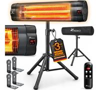 CHAUFFE-TERRASSE TRESKO® INFRAROUGE 2500W avec télécommande, pour intérieur et extérieur | Radiateur de terrasse avec trépied réglable en hauteur | Radiateur de terrasse électrique avec 3 niveaux de c
