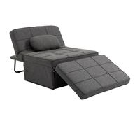 HOMCOM Chauffeuse 1 Place 4 en 1 Fauteuil lit Convertible Pouf Dossier inclinable 5 Niveaux Repose-Pied Rabattable, Charge 200 Kg, châssis métal et Tissu Lin Gris