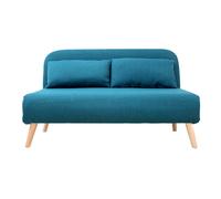 Chauffeuse 2 places convertible en tissu bleu canard et bois clair AMIKO
