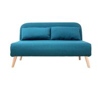 Chauffeuse 2 places convertible en tissu bleu canard et bois clair amiko