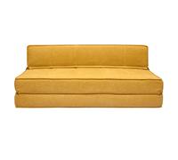 Chauffeuse 2 places convertible en tissu effet velours jaune moutarde KATY