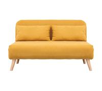 Chauffeuse 2 places convertible en tissu effet velours moutarde et bois clair AMIKO
