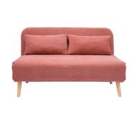 Chauffeuse 2 places convertible en tissu effet velours texturé terracotta et bois clair AMIKO