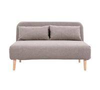 Chauffeuse 2 places convertible en tissu taupe et bois clair amiko