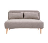Chauffeuse 2 places convertible en tissu taupe et bois clair AMIKO
