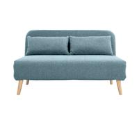 Chauffeuse 2 places convertible en tissu vert de gris et bois clair AMIKO