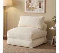 Chauffeuse Convertible en Velours Côtelé, Fauteuil-Lit Pliable 1 Place, 89 x 89 x 78 cm, Blanc