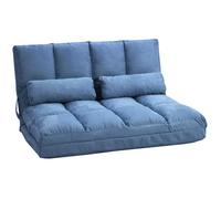 HOMCOM Chauffeuse 2 Places Canapé-Lit Convertible 2 Coussins Bleu | Fauteuil De Sol Pliable, Dossier Réglable, Polyester Aspect Suédé, pour Salon Chambre Bureau