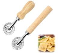 ChAusa 2 Pièces Roulette Coupe Pate Patisserie, Roulette Patisserie | Roulette Pizza, Coupe Pâte Roulette avec Manche en Bois Roue, Rouleau Coupe Pâte pour Maison la Cuisine(12.8×4 cm, 16×4 cm)