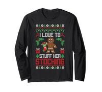 Chaussette de Noël Amusante avec Inscription « I Love to Stuff Her » Manche Longue