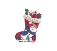 Chaussette décorative en bois - motif Bonhomme de neige
