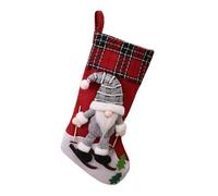 Chaussette Noël Père Noël Velours Peluche Tartan décoration cheminée Cadeau | Tissu classique, barbe pelucheuse, épaississement molletonné, ceinture décorative, large ouverture, utile gâter toute famille