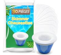 Chaussette Skimmer Piscine 30 Pièce, Réutilisable Chaussette Filtre Piscine, Prefiltre Skimmer Nylon Élastique avec Maillage Ultra-Fin, Chaussettes d'écumeur de Piscine pour les Débris et la Saleté
