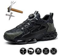 Chaussures de sécurité de protection à bouton rotatif pour hommes, baskets à bout en acier, chaussures de travail à coussin d'air, bottes de sécurité anti-perforation YD678-Black