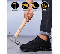 Chaussures de sécurité homme à embout d'acier, chaussures de travail et de sport décontractées, semelle MD anti-perforation, confortables et respirantes, bout rond, tige basse, coussin d'air pour reha