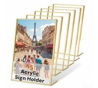 CHDEXU Lot de 6 supports de panneau en acrylique transparent A5 avec bordure dorée, support en forme de L pour numéros de table de mariage, affichage de photos, panneaux de restaurant