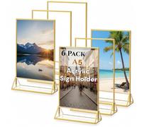 CHDEXU Lot de 6 supports de panneau en acrylique transparent A5 avec bordure dorée, support vertical double face pour numéros de table de mariage, affichage de photos, panneaux de restaurant