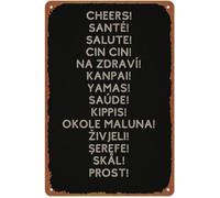 Cheers In Many Languages Retro Metal Sign for International Bar Cafe Home Wall Decor 8 X 12 in