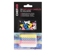 Chef Aid Bougies Anniversaire Set avec 24 Bougies Gâteau et 12 Supports pour Gâteaux Cupcakes Pâtisseries Fêtes et Moments en Famille Décoration Colorée Usage Intérieur