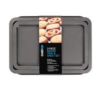 Chef Aid Lot de 3 plaques de cuisson en acier au carbone avec revêtement anti-adhésif durable, 33,5 x 22 cm et 37 x 25 cm avec plaque de cuisson de 35 x 22 cm