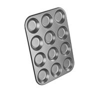 Chef Aid Moule 12 Empreintes Peu Profondes, Plaque de Cuisson Antiadhésive en Acier Carbone, 24 x 31,5 x 1,4 cm, pour Tartelettes Mini Tourtes Petits Gâteaux et Buns Maison