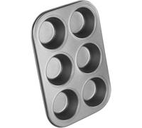 Chef Aid Moule à Muffins pour 6 pièces - Plaque de cuisson antiadhésive en acier carbone - Compatible four, réfrigérateur et congélateur - Couleur grise