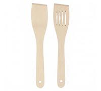 Chef Aid Set de 2 Spatules en Bois 30 cm avec Spatule Pleine et Spatule à Ouvertures pour Cuire Retourner Mélanger et Servir Beige