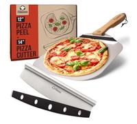 Chef Pomodoro Kit Pizza Ultime : Pelle à Pizza + Couteau Pizza | Outils de Fabrication et Découpe de Pizzas, Pains et Tartes | Pelle Pizza à Poigné Pliable et la Coupe Pizza en acier Inox