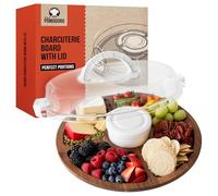 Chef Pomodoro Plateau Charcuterie avec Couvercle Étanche (34 cm), Plateau Apéritif Portable, Planche Charcuterie Antidérapante, à Fromage en Bois, Fromage avec Cloche, Rond