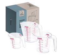 Chef Pomodoro - Verre Doseur Plastique - Ensemble de 3 Verres à Mesurer (1 L / 500 ml / 250 ml) - Verre Mesureur de Cuisine, Gobelet Gradué Avec Poignée, Sans BPA, Transparent, Robustre