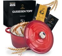 Chefarone Cocotte en Fonte Émaillée 24 cm 3,5 L avec Couvercle - Rouge | Préparez un Pain de Campagne Croustillant un Bœuf Bourguignon Savoureux et de Délicieux Plats Mijotés